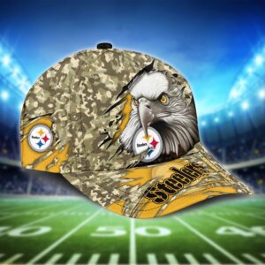 Custom Name NFL Pittsburgh Steelers Eagle Camo Baseball Cap 3