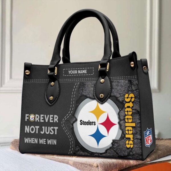 Custom Name NFL Pittsburgh Steelers Forever Not Just When We Win Leather Hand Bag