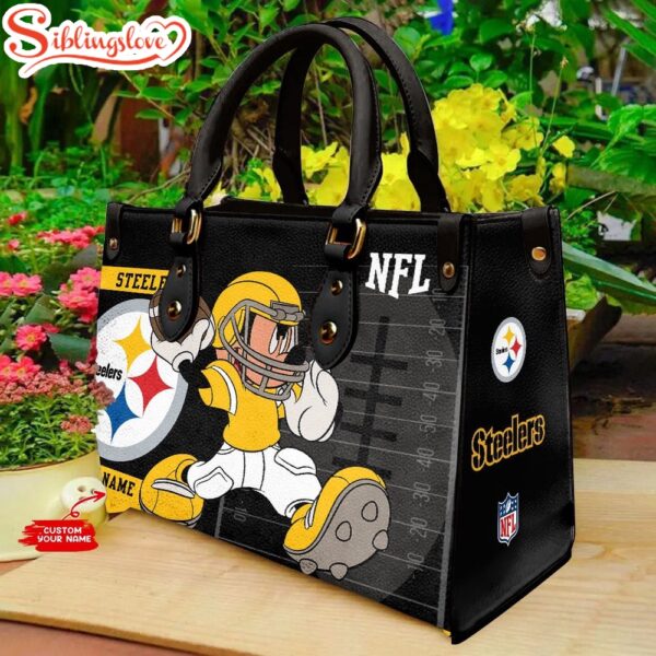 Custom Name NFL Pittsburgh Steelers Mickey Mouse Player Leather Handbag