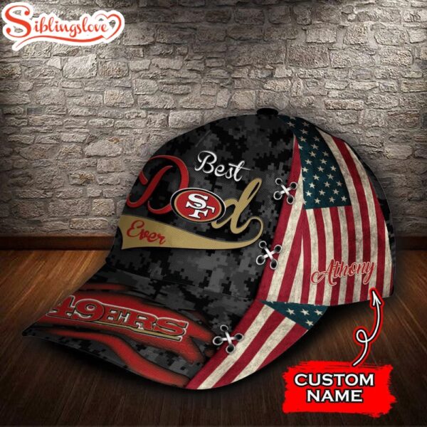 Custom Name NFL San Francisco 49Ers Best Dad USA Flag All Over Print 3D Classic Cap