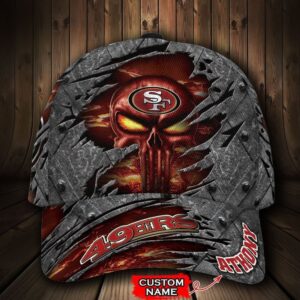 Custom Name NFL San Francisco 49Ers Skull All Over Print 3D Classic Cap 1