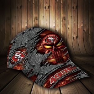 Custom Name NFL San Francisco 49Ers Skull All Over Print 3D Classic Cap 2