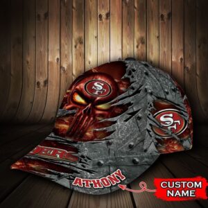 Custom Name NFL San Francisco 49Ers Skull All Over Print 3D Classic Cap 3