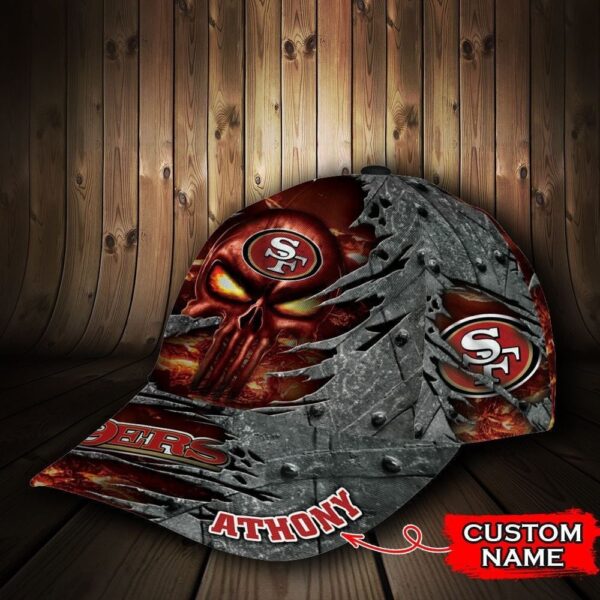 Custom Name NFL San Francisco 49Ers Skull All Over Print 3D Classic Cap