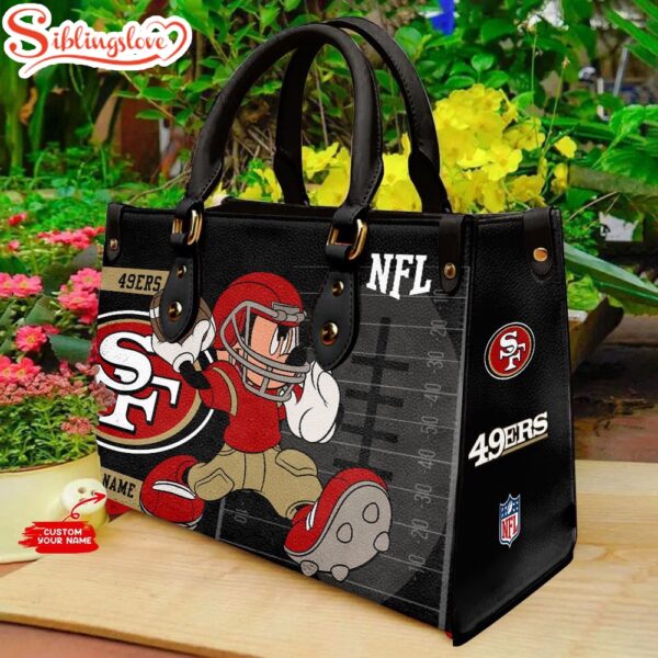 Custom Name NFL San Francisco 49ers Mickey Mouse Player Leather Handbag