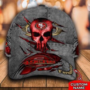 Custom Name NFL San Francisco 49ers Skull Rivet Pattern All Over Print 3D Classic Cap 1