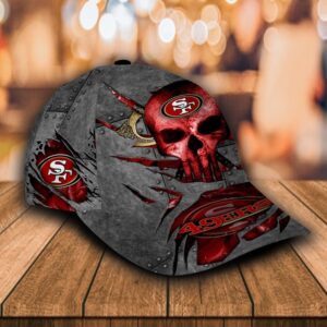 Custom Name NFL San Francisco 49ers Skull Rivet Pattern All Over Print 3D Classic Cap 2