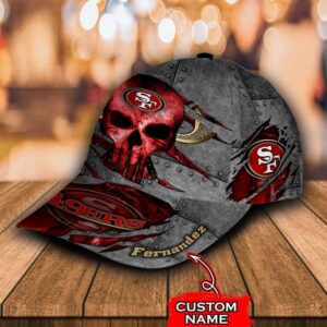 Custom Name NFL San Francisco 49ers Skull Rivet Pattern All Over Print 3D Classic Cap 3