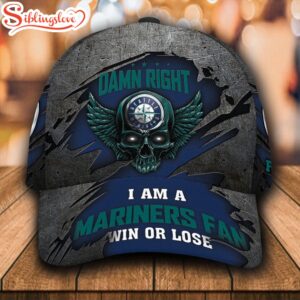 Custom Name NFL Seattle Mariners Skull Damn Right All Over Print 3D Classic Cap 0