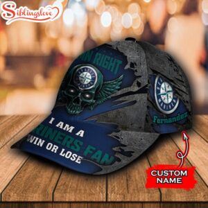 Custom Name NFL Seattle Mariners Skull Damn Right All Over Print 3D Classic Cap 1