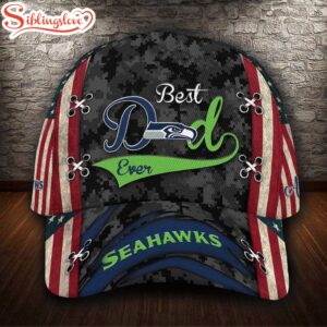 Custom Name NFL Seattle Seahawks Best Dad USA Flag All Over Print 3D Classic Cap 0