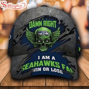 Custom Name NFL Seattle Seahawks Damn Right Text All Over Print 3D Classic Cap 0