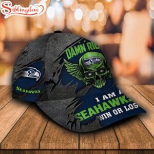 Custom Name NFL Seattle Seahawks Damn Right Text All Over Print 3D Classic Cap 1