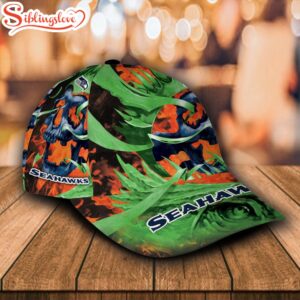 Custom Name NFL Seattle Seahawks Flame Skull All Over Print 3D Classic Cap 1