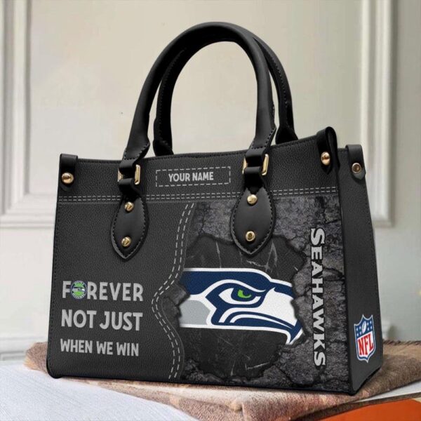 Custom Name NFL Seattle Seahawks Forever Not Just When We Win Leather Hand Bag