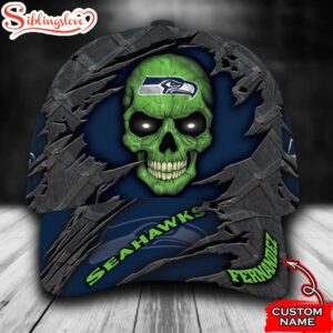 Custom Name NFL Seattle Seahawks Skull All Over Print 3D Classic Cap 0