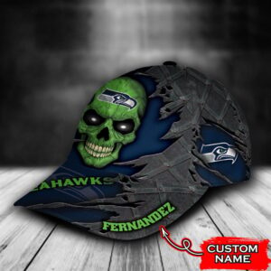 Custom Name NFL Seattle Seahawks Skull All Over Print 3D Classic Cap 2