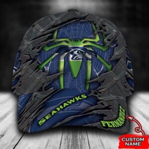 Custom Name NFL Seattle Seahawks Spider Man All Over Print 3D Classic Cap 1