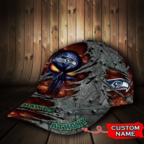 Custom Name NFL Seattle Seahawks The Punisher Skull All Over Print 3D Classic Cap