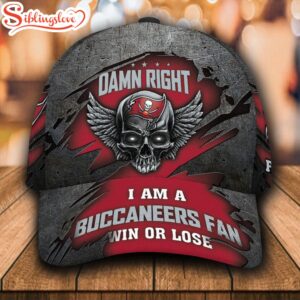 Custom Name NFL Tampa Bay Buccaneers Luxury Skull Damn Right All Over Print 3D Classic Cap 0