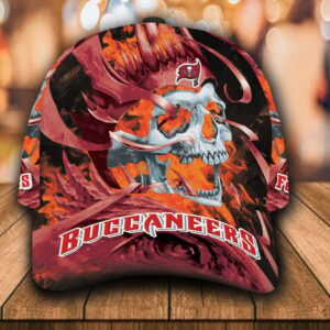 Custom Name NFL Tampa Bay Buccaneers Skull Flame All Over Print 3D Classic Cap 0