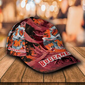 Custom Name NFL Tampa Bay Buccaneers Skull Flame All Over Print 3D Classic Cap 1