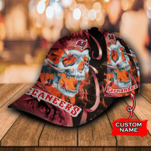 Custom Name NFL Tampa Bay Buccaneers Skull Flame All Over Print 3D Classic Cap 2