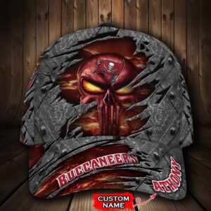 Custom Name NFL Tampa Bay Buccaneers The Punisher Skull All Over Print 3D Classic Cap 1