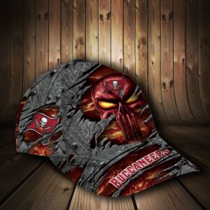 Custom Name NFL Tampa Bay Buccaneers The Punisher Skull All Over Print 3D Classic Cap 2