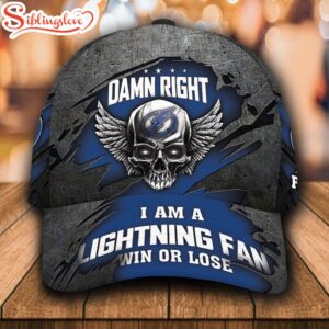 Custom Name NFL Tampa Bay Lightning Damn Right Text Skull All Over Print 3D Classic Cap 0