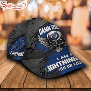 Custom Name NFL Tampa Bay Lightning Damn Right Text Skull All Over Print 3D Classic Cap 1