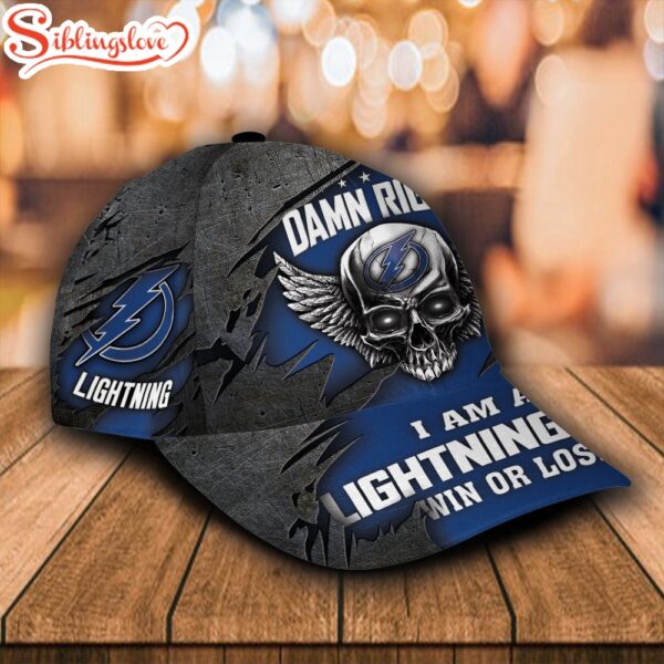 Custom Name NFL Tampa Bay Lightning Damn Right Text Skull All Over Print 3D Classic Cap