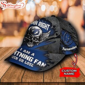 Custom Name NFL Tampa Bay Lightning Damn Right Text Skull All Over Print 3D Classic Cap 2