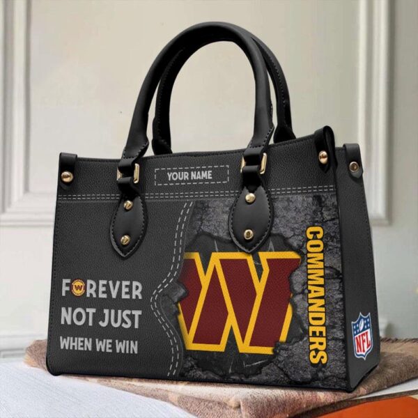 Custom Name NFL Washington Commanders Forever Not Just When We Win Leather Hand Bag