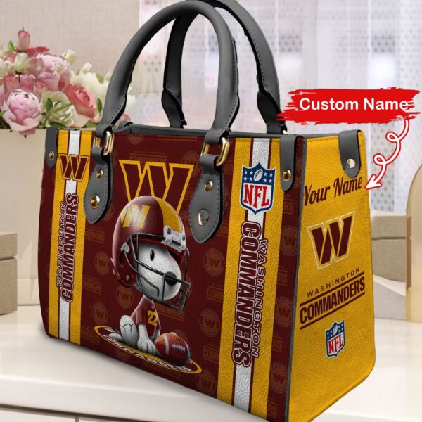 Custom Name NFL Washington Commanders Snoopy Leather Hand Bag