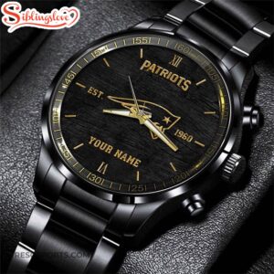 Custom Name  New England Patriots NFL Black Stainless Steel Watch For Fans