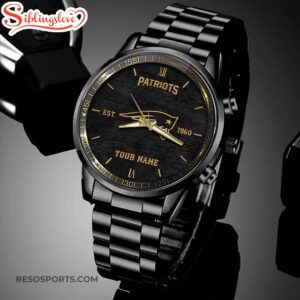 Custom Name New England Patriots NFL Black Stainless Steel Watch For Fans 3