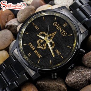 Custom Name  New Orleans Saints NFL Black Stainless Steel Watch For Fans