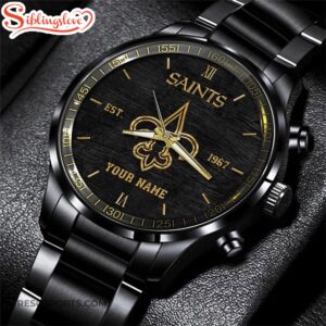 Custom Name New Orleans Saints NFL Black Stainless Steel Watch For Fans 2