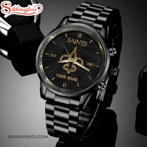 Custom Name New Orleans Saints NFL Black Stainless Steel Watch For Fans 4