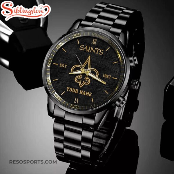 Custom Name  New Orleans Saints NFL Black Stainless Steel Watch For Fans