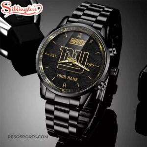 Custom Name New York Giants NFL Black Stainless Steel Watch For Fans 2