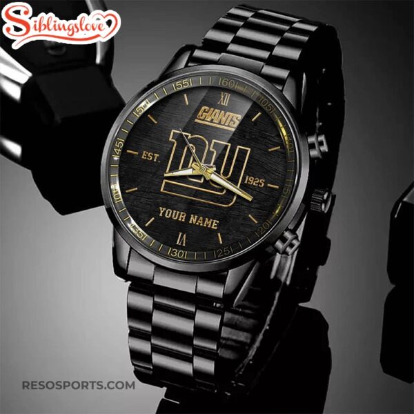 Custom Name  New York Giants NFL Black Stainless Steel Watch For Fans