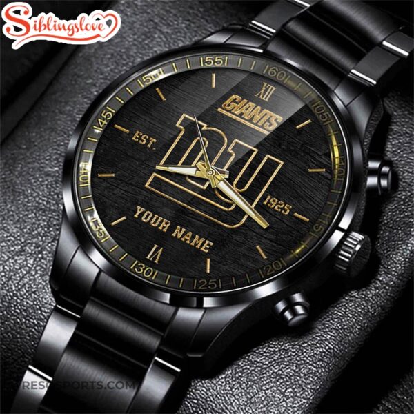 Custom Name  New York Giants NFL Black Stainless Steel Watch For Fans