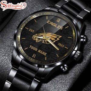 Custom Name Philadelphia Eagles NFL Black Stainless Steel Watch For Fans 4