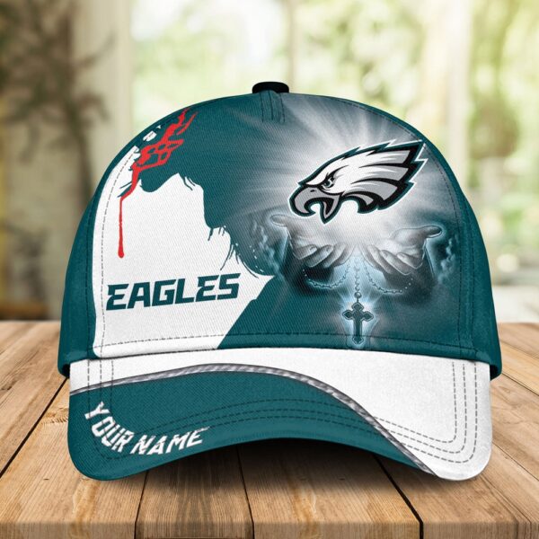 Custom Name Philadelphia Eagles NFL Jesus Hand Cap Gifts For Fans