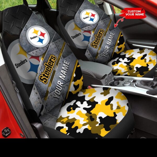 Custom Name Pittsburgh Steelers Camo Car Seat Covers