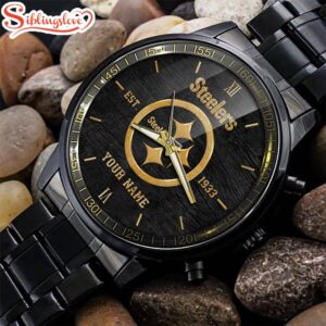 Custom Name Pittsburgh Steelers NFL Black Stainless Steel Watch For Fans 1