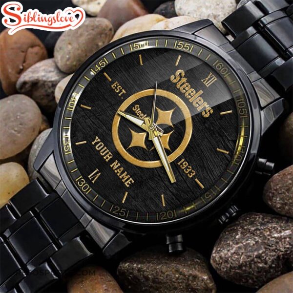 Custom Name  Pittsburgh Steelers NFL Black Stainless Steel Watch For Fans