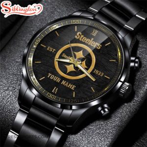 Custom Name Pittsburgh Steelers NFL Black Stainless Steel Watch For Fans 3